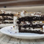 Slice of layer cake with cream filling